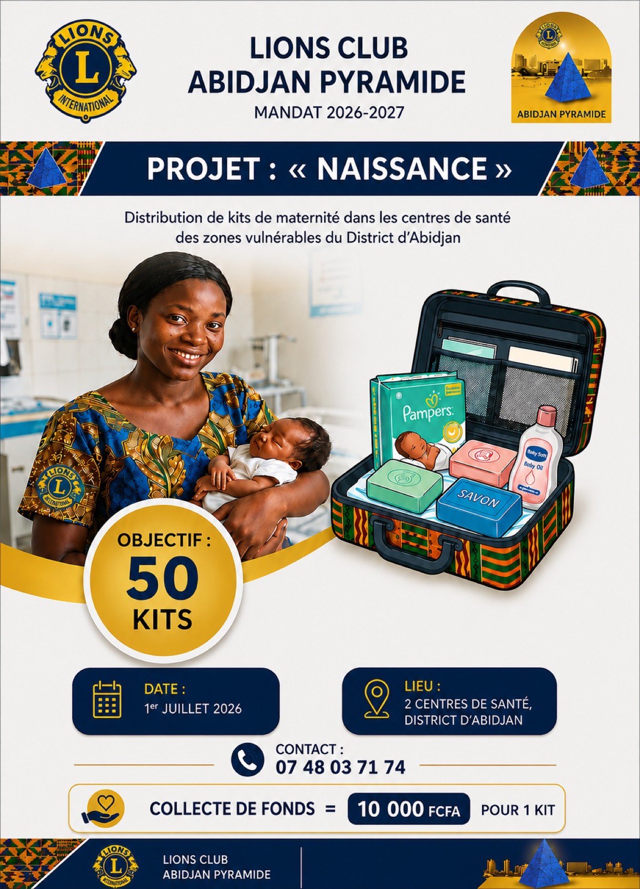 Affiche officielle du projet Naissance : distribution de kits de maternité, objectif 50 kits, mandat 2026-2027